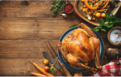 Thanksgiving newsletter with roasted turkey image.